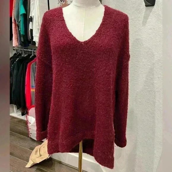 Free People Lofty Alpaca Pullover Sweater Burgundy Oversized XS - Picture 5 of 8